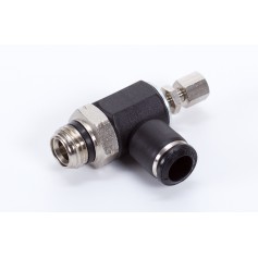 Sarok fojtó-visszacsapó szelep, távozó levegő fojtva - hengerbe