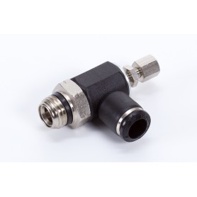 Sarok fojtó-visszacsapó szelep, távozó levegő fojtva - hengerbe